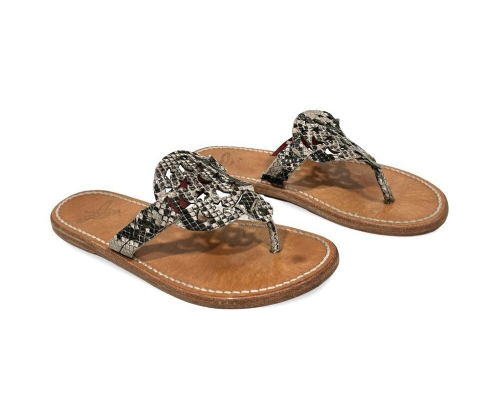 Freebird Vallarta Thong Sandals Womens 8 Tan & Brown Snake Skin Pattern Flats